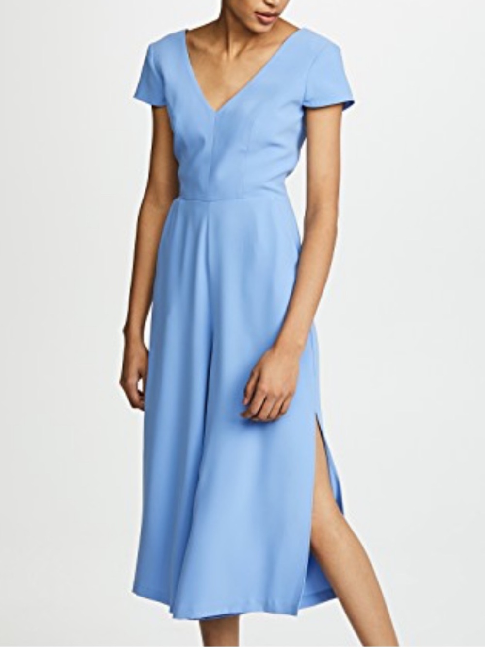 NWT Amanda Uprichard blue chambray slit leg jumpsuit cropped size Petite